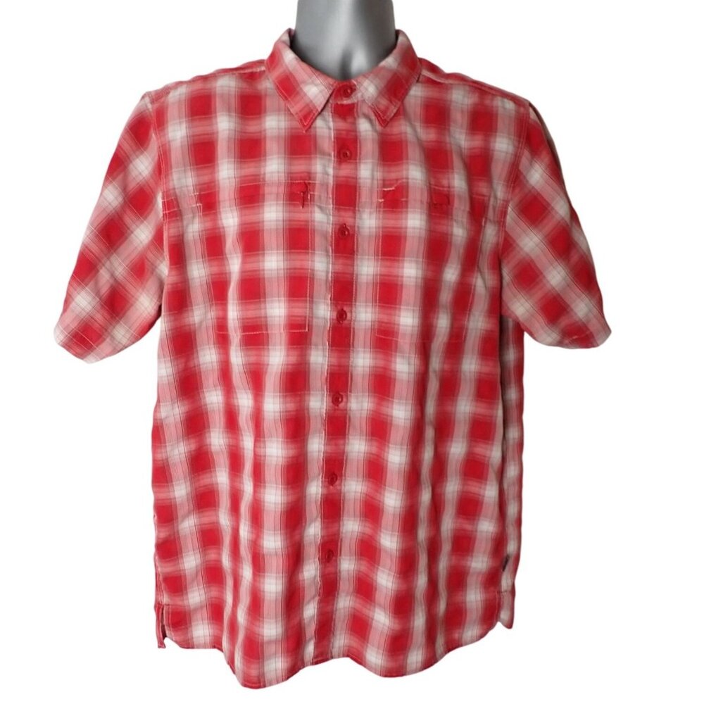 The North Face mens Red‎ Plaid fishing hiking shirt Size L Short Sleeve Gorpcore